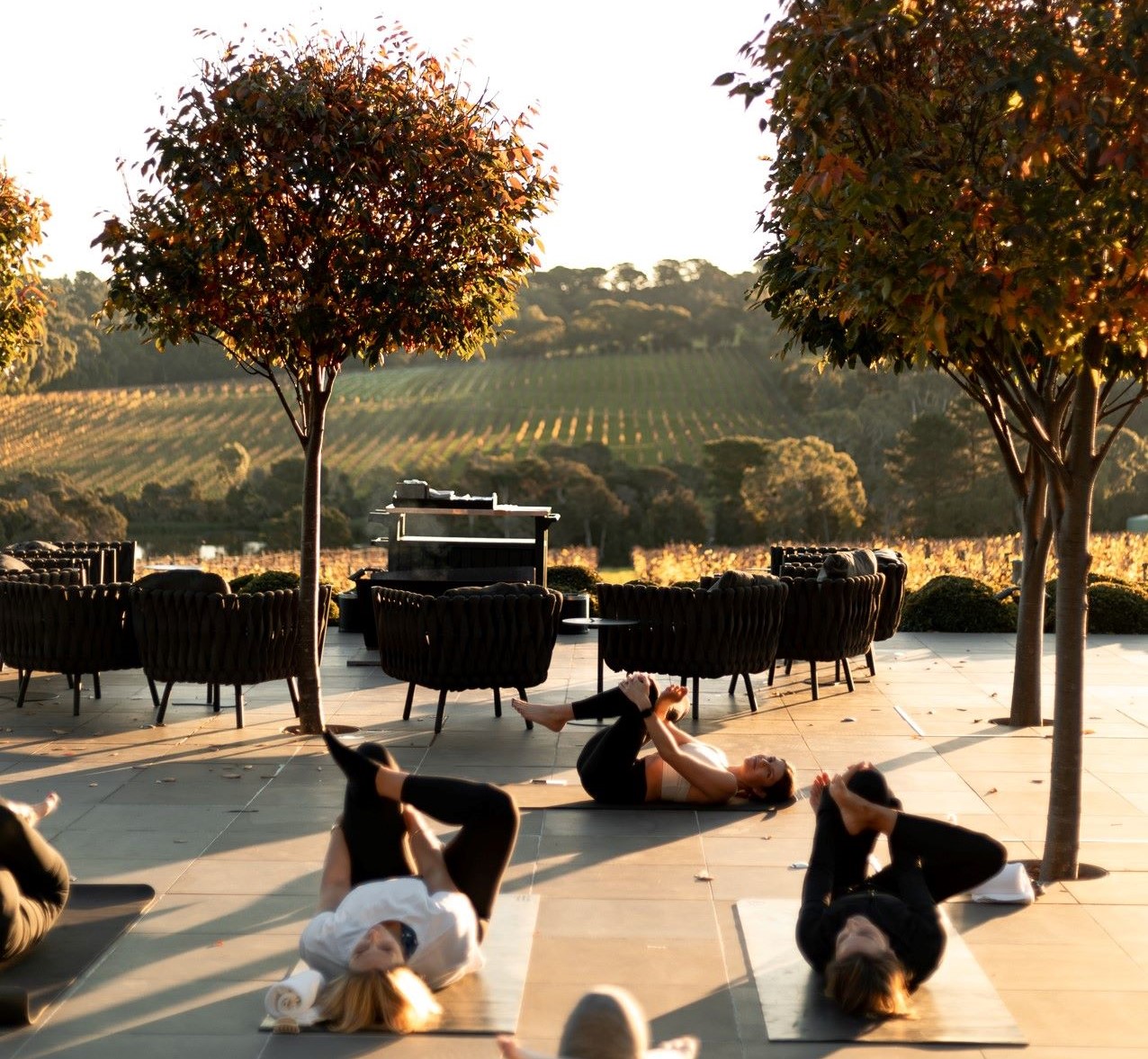 Pilates wellness class on the lawn at Jackalope Hotel