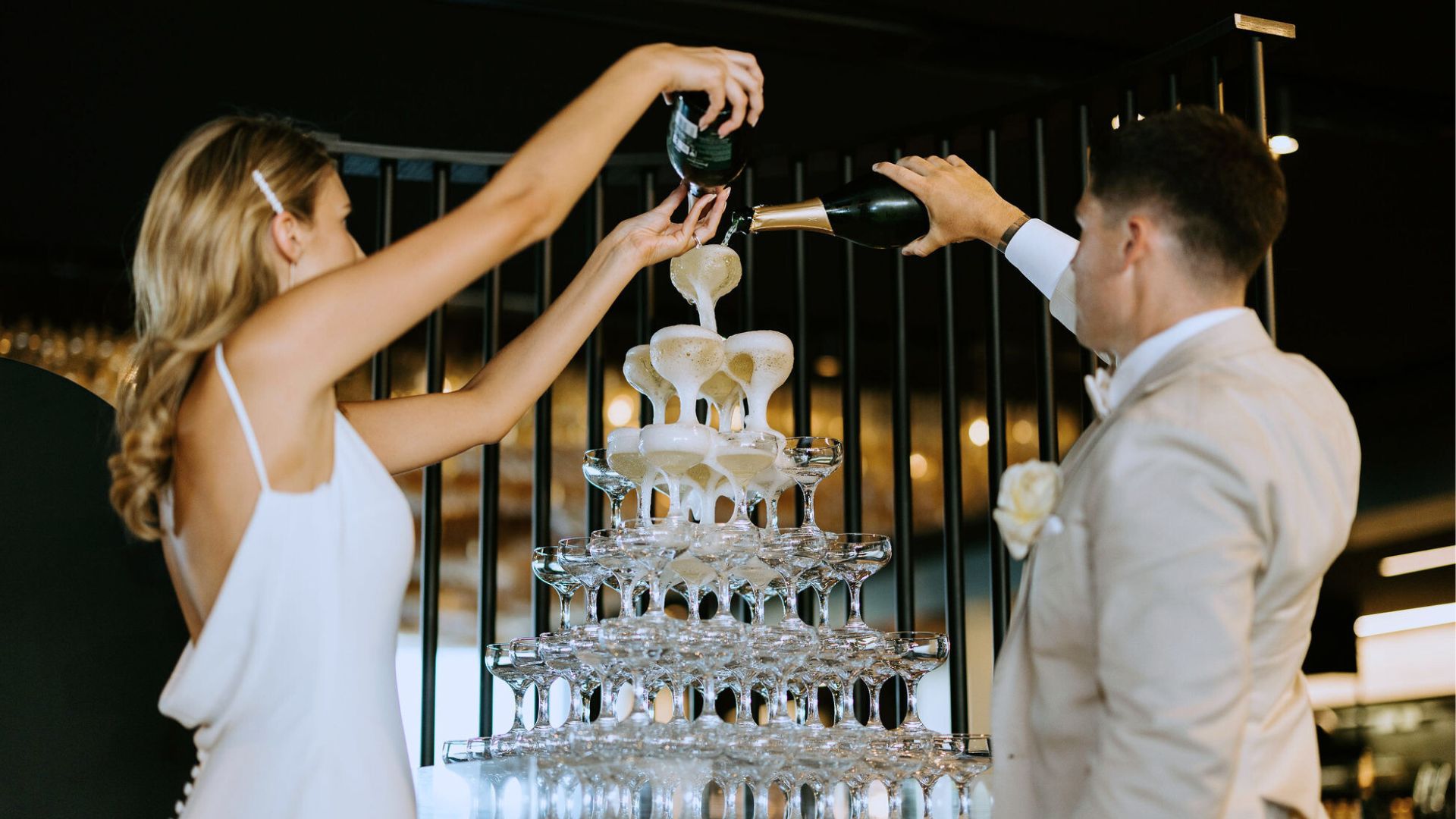 Luxury, wedding Champagne tower at Jackalope Hotel