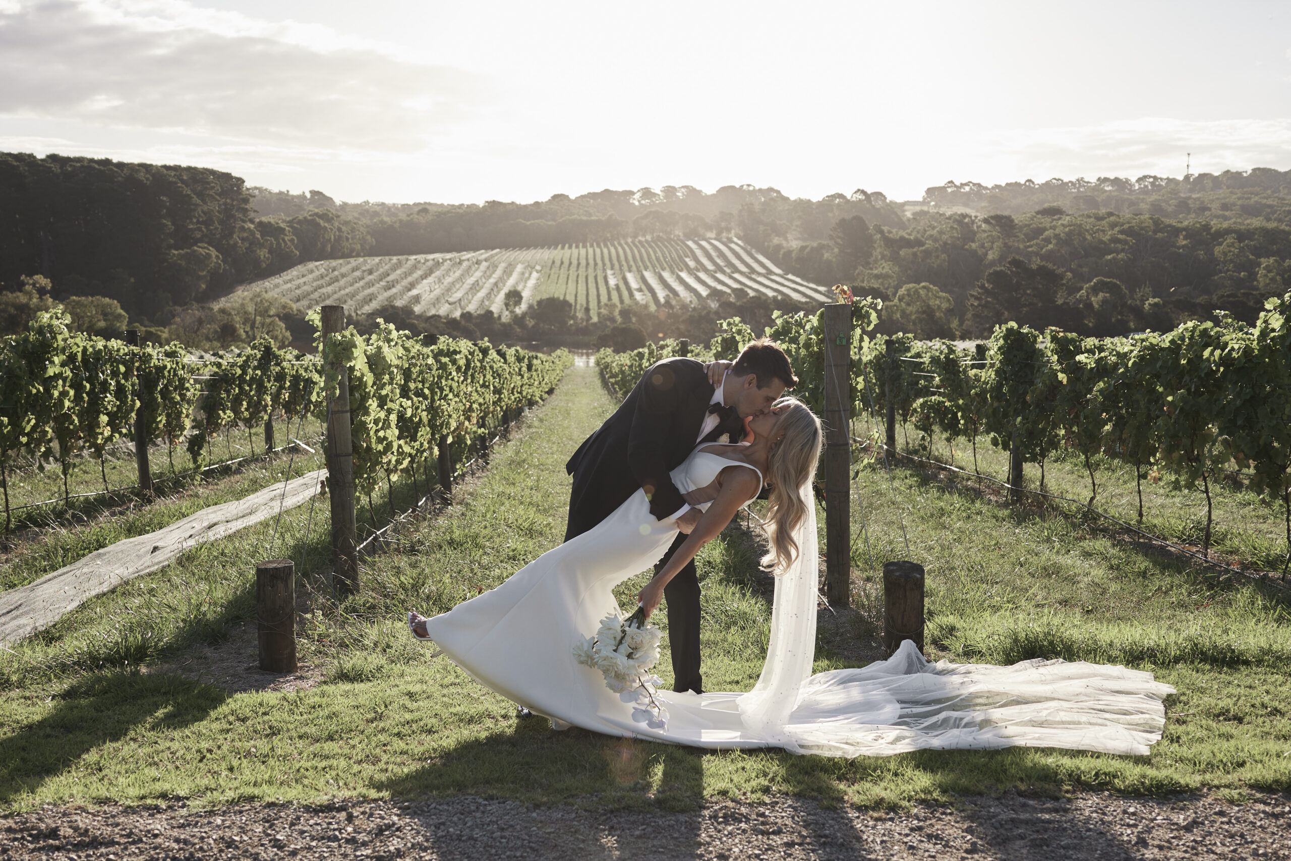Luxury wedding couple portrait at Jackalope Hotel vineyard